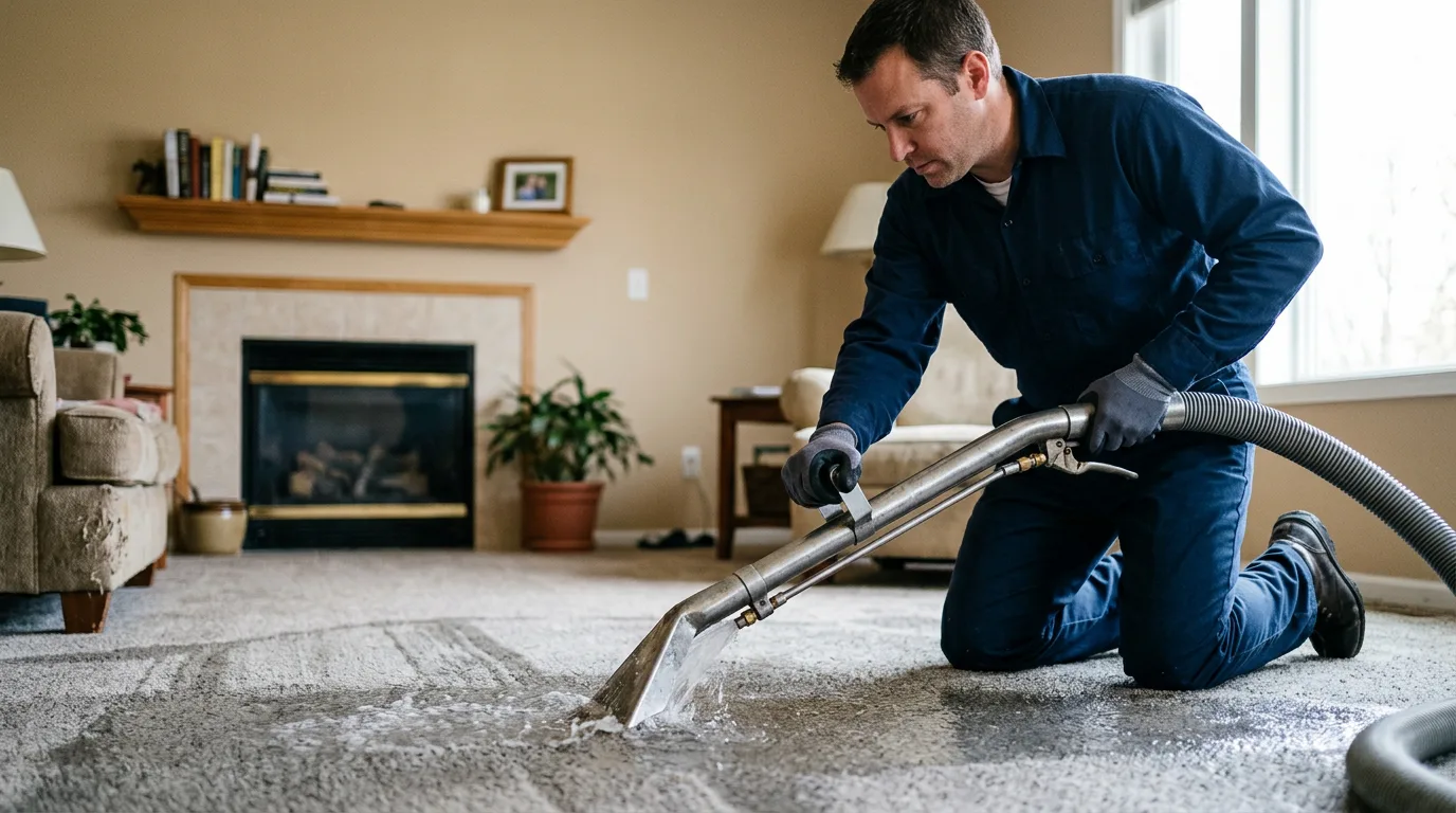 Water damage restoration technician working near Birnamwood, WI